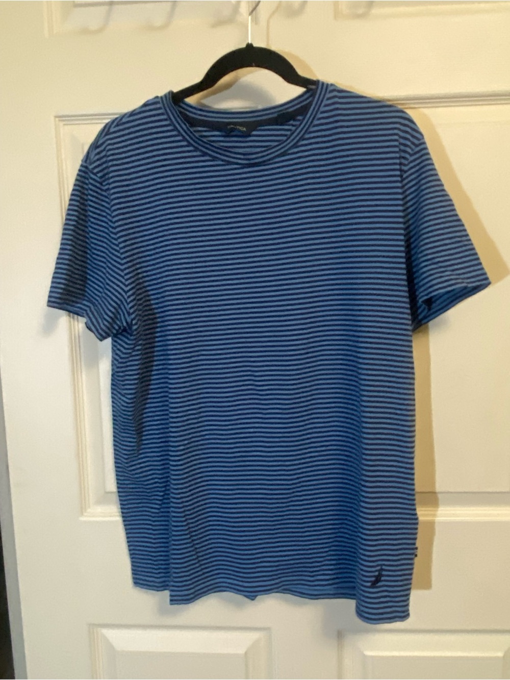 Nautica Men’s Blue and Navy Striped Crewneck Tee